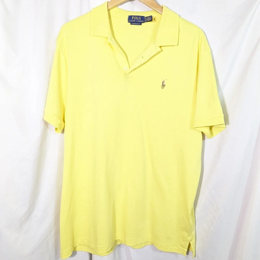 Polo Ralph Lauren Mens Short Sleeve Polo‎ Shirt Yellow Cotton Custom Slim Fit XL